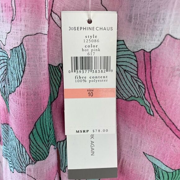 NWT Josephine Chaus Hot Pink Floral Sheer Blouse Size 10 - Picture 9 of 11
